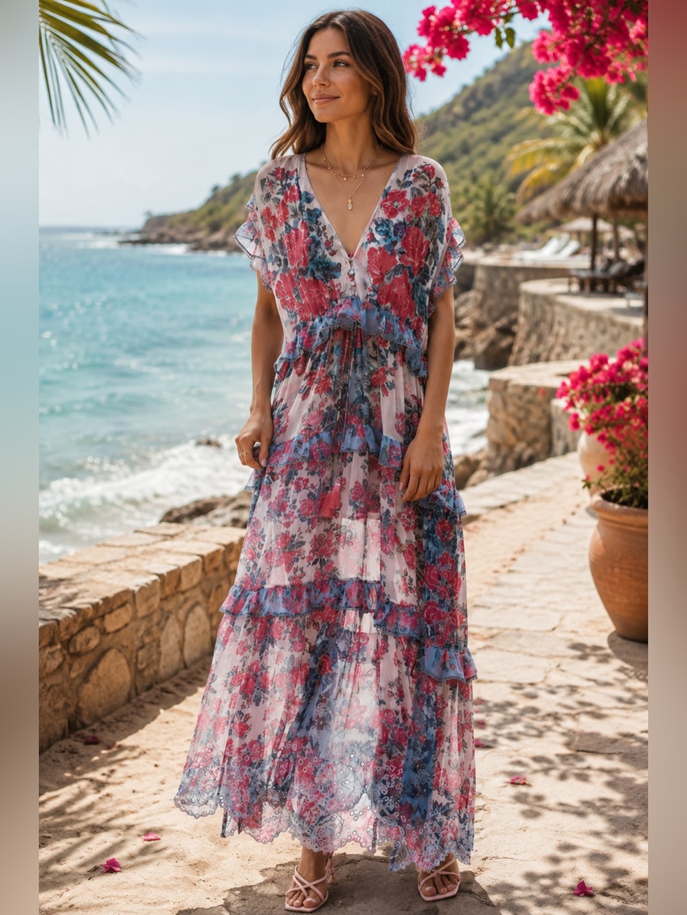 NWT Hemant and Nandita Tiered Maxi Ruffle Chiffon Maxi Dress size small video